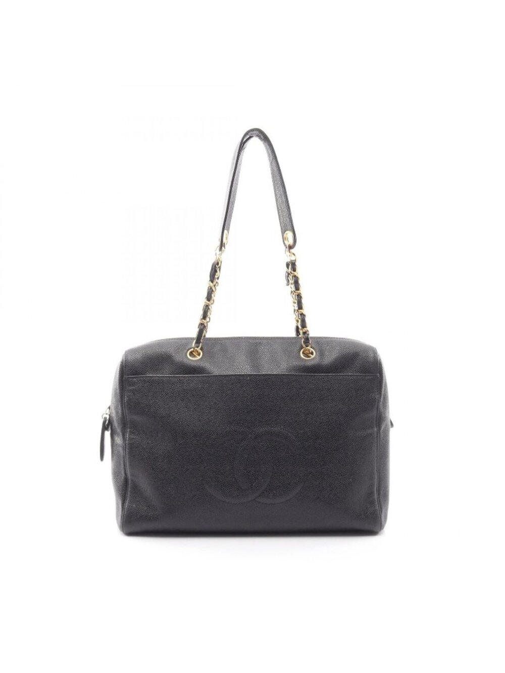 Chanel Shoulder Bag CC Logo Black Caviar Leather Chain